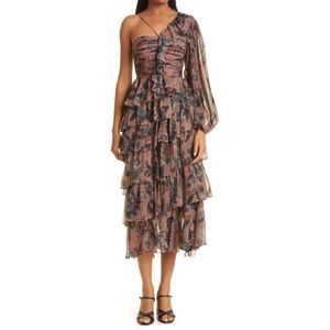 New Ulla Johnson Hazel Floral One Shoulder Midi Dress